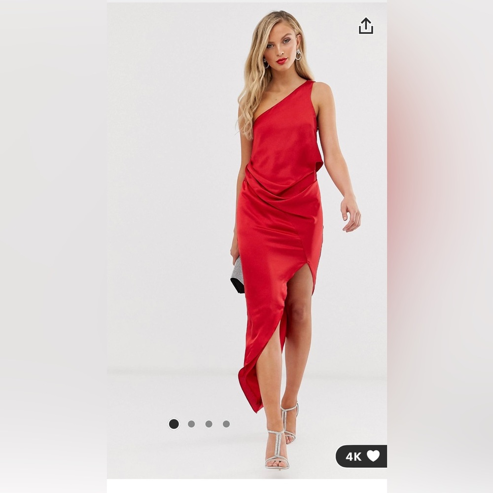 ASOS design satin one shoulder midi dress in red